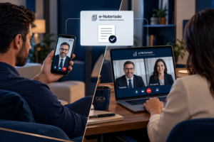Sessão de divórcio 100% online por videoconferência na plataforma e-Notariado com o tabelião e a advogada