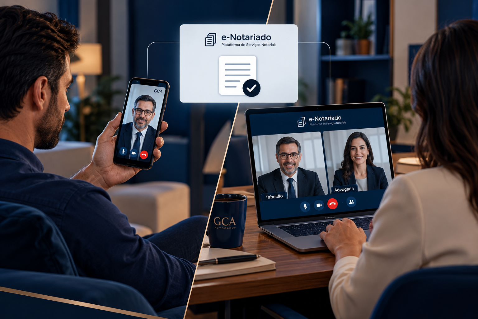 Sessão de divórcio 100% online por videoconferência na plataforma e-Notariado com o tabelião e a advogada